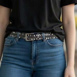 NICOLE MILLER Monochrome ZEBRA Patterned STUDDED Belt.